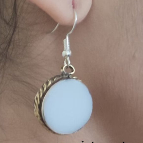 White Dangle Earrings, Statement Bohemian Earrings, Tribal Earrings, Dangle-Dang - Picture 6 of 6